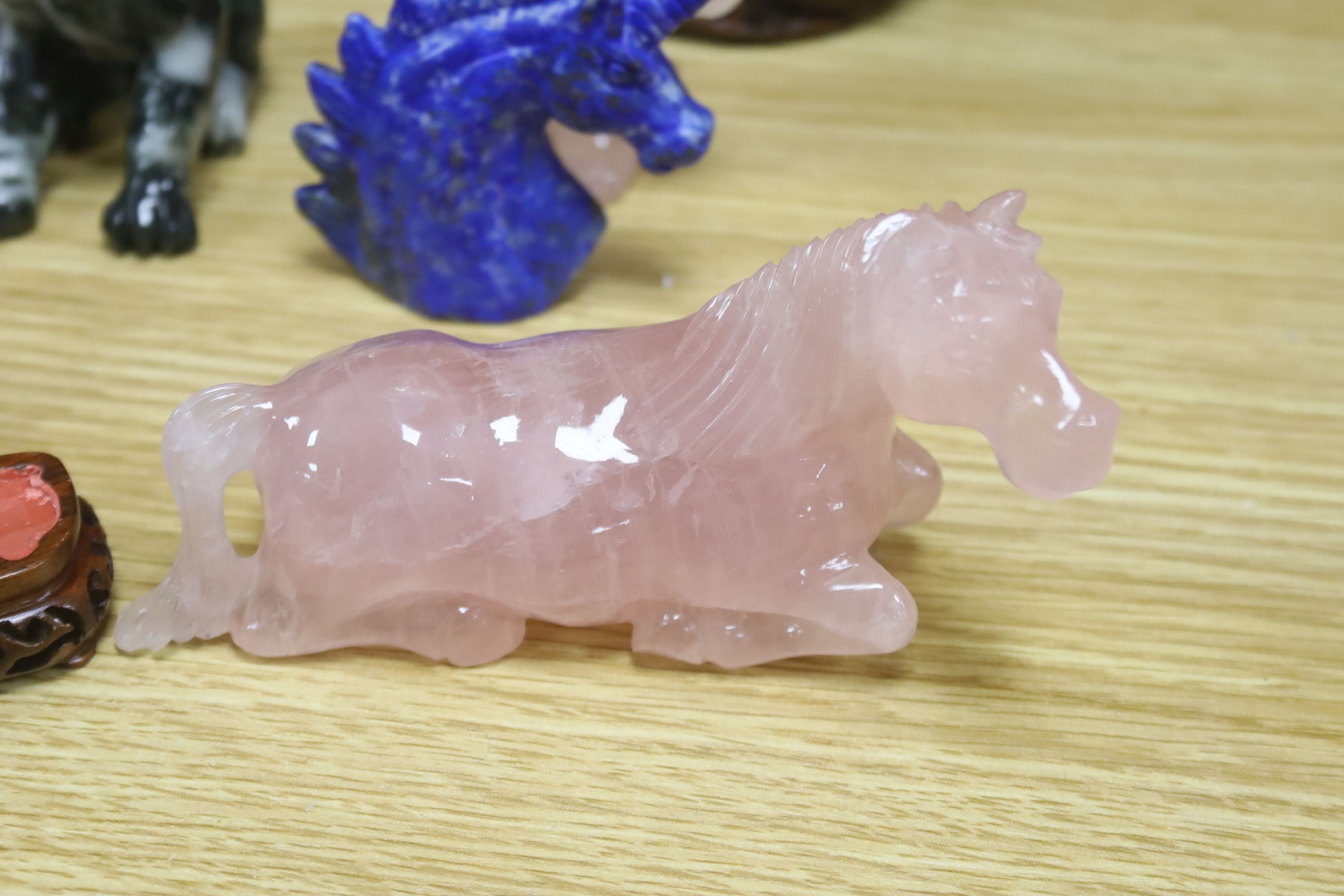 A quantity of Chinese carved hardstone and soapstone animals / creatures